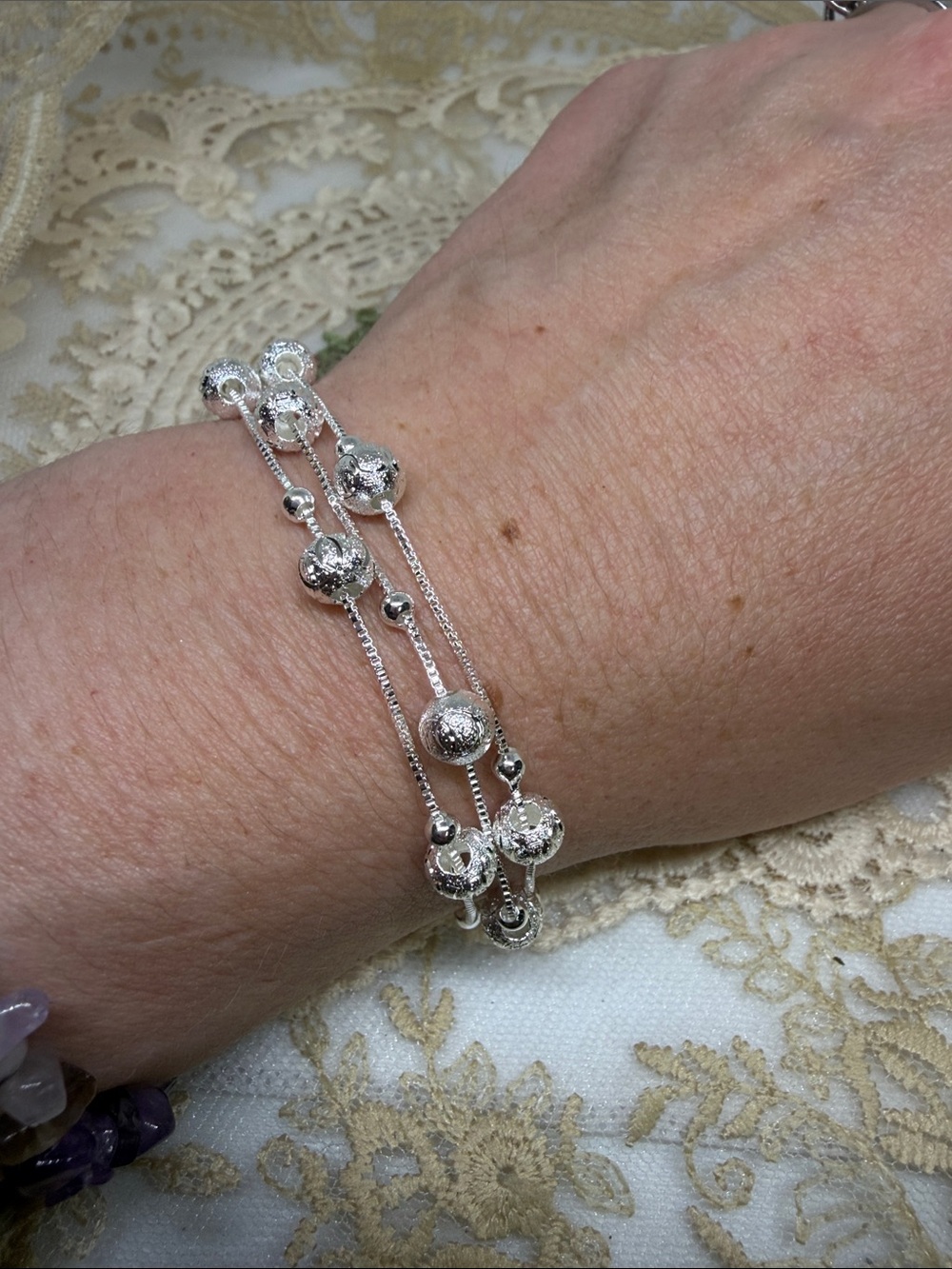 925 Sterling Silver Adjustable Beaded Multi Strand Box Chain Bracelet Minimalist